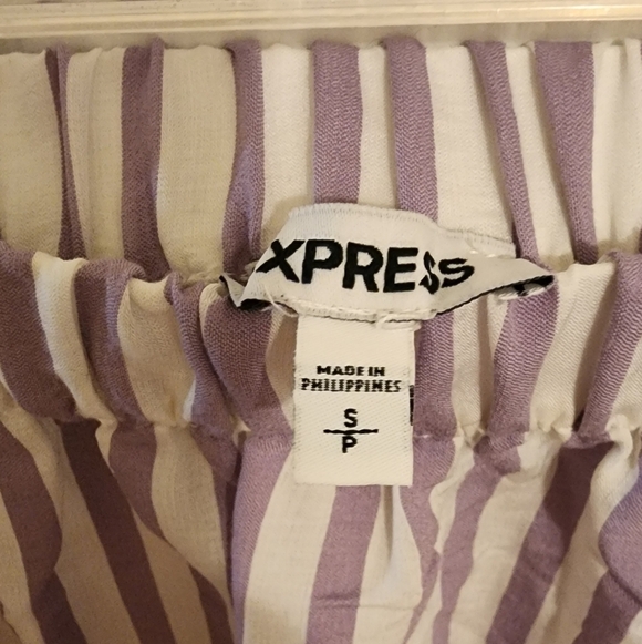 Express Off the Shoulder Purple Striped Balloon Sleeve Blouse S Petite - Picture 6 of 7